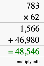 How to calculate 783 times 62 using long multiplication