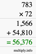 How to calculate 783 times 72 using long multiplication