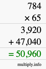 How to calculate 784 times 65 using long multiplication