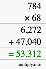 How to calculate 784 times 68 using long multiplication