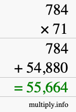 How to calculate 784 times 71 using long multiplication