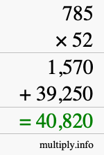 How to calculate 785 times 52 using long multiplication
