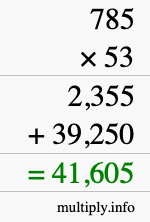 How to calculate 785 times 53 using long multiplication