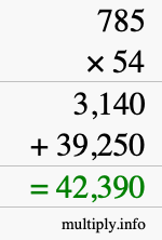 How to calculate 785 times 54 using long multiplication
