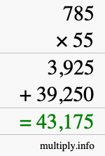 How to calculate 785 times 55 using long multiplication