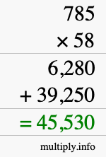 How to calculate 785 times 58 using long multiplication