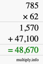 How to calculate 785 times 62 using long multiplication
