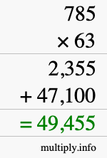 How to calculate 785 times 63 using long multiplication