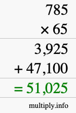 How to calculate 785 times 65 using long multiplication