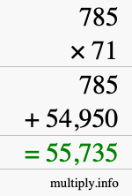 How to calculate 785 times 71 using long multiplication