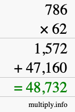 How to calculate 786 times 62 using long multiplication