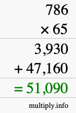 How to calculate 786 times 65 using long multiplication