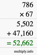 How to calculate 786 times 67 using long multiplication