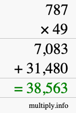 How to calculate 787 times 49 using long multiplication