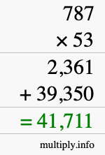 How to calculate 787 times 53 using long multiplication