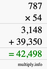 How to calculate 787 times 54 using long multiplication