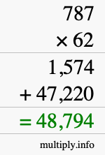 How to calculate 787 times 62 using long multiplication