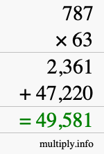 How to calculate 787 times 63 using long multiplication
