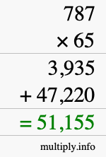 How to calculate 787 times 65 using long multiplication