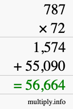 How to calculate 787 times 72 using long multiplication