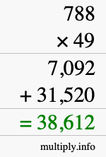 How to calculate 788 times 49 using long multiplication