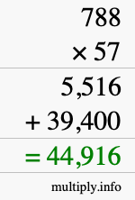 How to calculate 788 times 57 using long multiplication