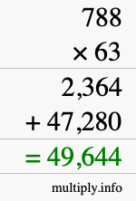 How to calculate 788 times 63 using long multiplication