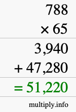 How to calculate 788 times 65 using long multiplication
