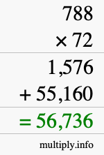 How to calculate 788 times 72 using long multiplication