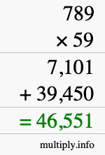 How to calculate 789 times 59 using long multiplication