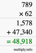 How to calculate 789 times 62 using long multiplication