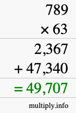 How to calculate 789 times 63 using long multiplication