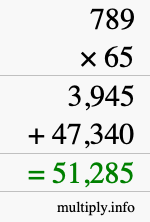 How to calculate 789 times 65 using long multiplication