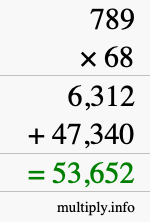 How to calculate 789 times 68 using long multiplication