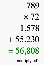 How to calculate 789 times 72 using long multiplication