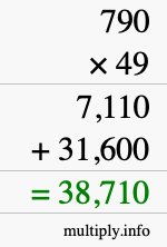 How to calculate 790 times 49 using long multiplication