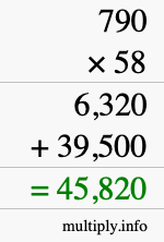 How to calculate 790 times 58 using long multiplication