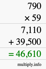 How to calculate 790 times 59 using long multiplication