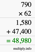 How to calculate 790 times 62 using long multiplication