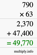 How to calculate 790 times 63 using long multiplication