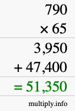 How to calculate 790 times 65 using long multiplication