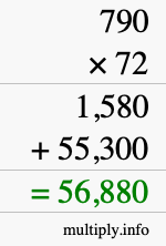 How to calculate 790 times 72 using long multiplication