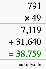 How to calculate 791 times 49 using long multiplication