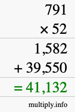 How to calculate 791 times 52 using long multiplication