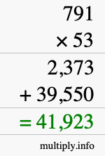 How to calculate 791 times 53 using long multiplication