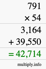 How to calculate 791 times 54 using long multiplication