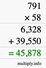 How to calculate 791 times 58 using long multiplication
