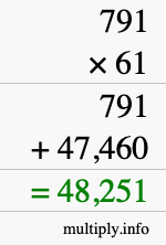How to calculate 791 times 61 using long multiplication