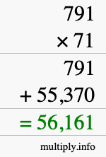 How to calculate 791 times 71 using long multiplication