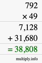 How to calculate 792 times 49 using long multiplication